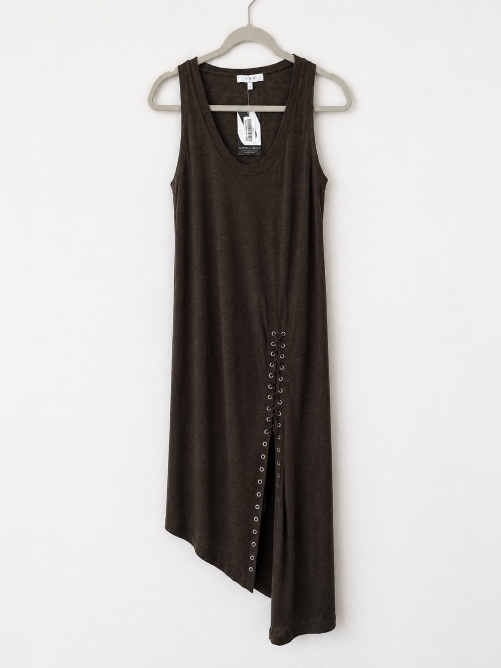 IRO Karossi Asymmetrical Linen Dress Brown Lace-Up Side Slit Sleeveless Size S - Picture 4 of 13